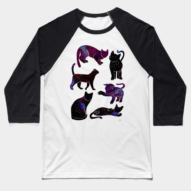 Galaxy Cats Pattern - Black Baseball T-Shirt by monitdesign